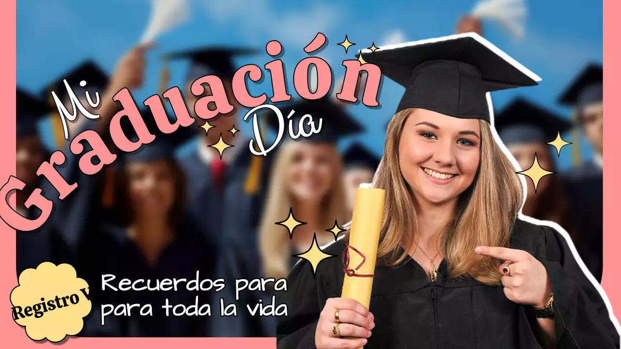 Promover un vlog de graduación universitaria rosa y kitsch
