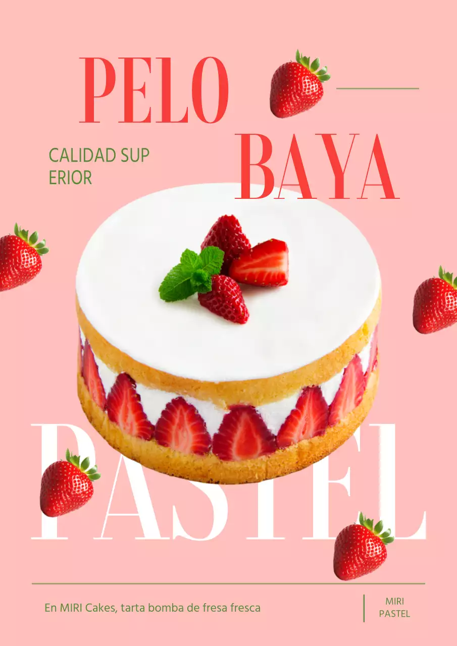 Promover un sencillo pastel de fresas en rosa y rojo