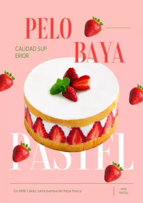 Promover un sencillo pastel de fresas en rosa y rojo