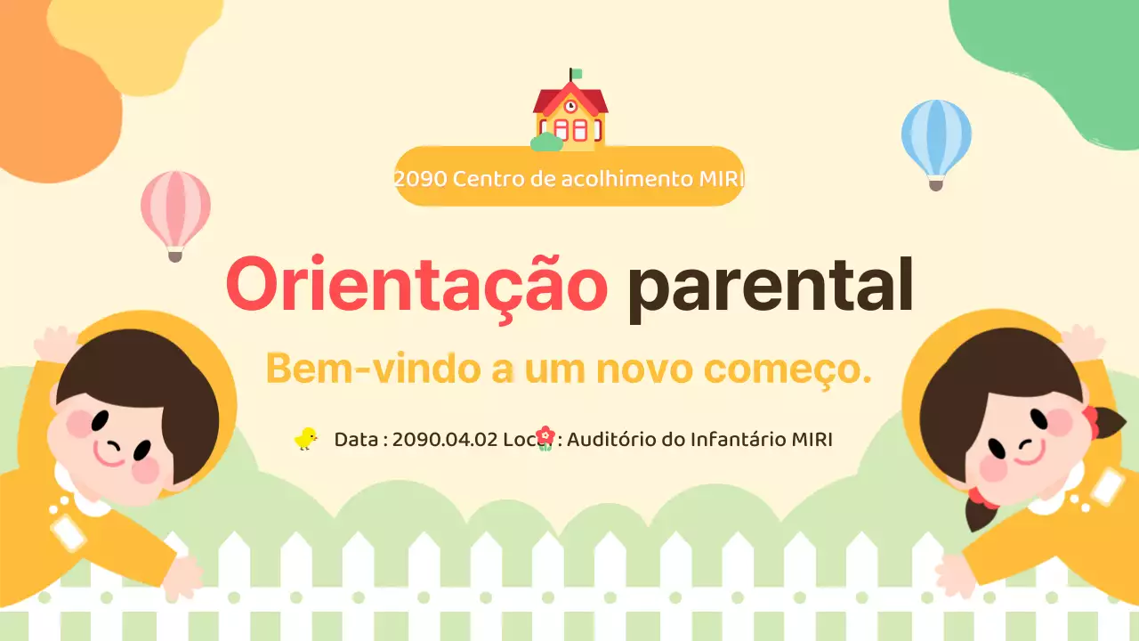 Apresentação de orientação para a creche amarela