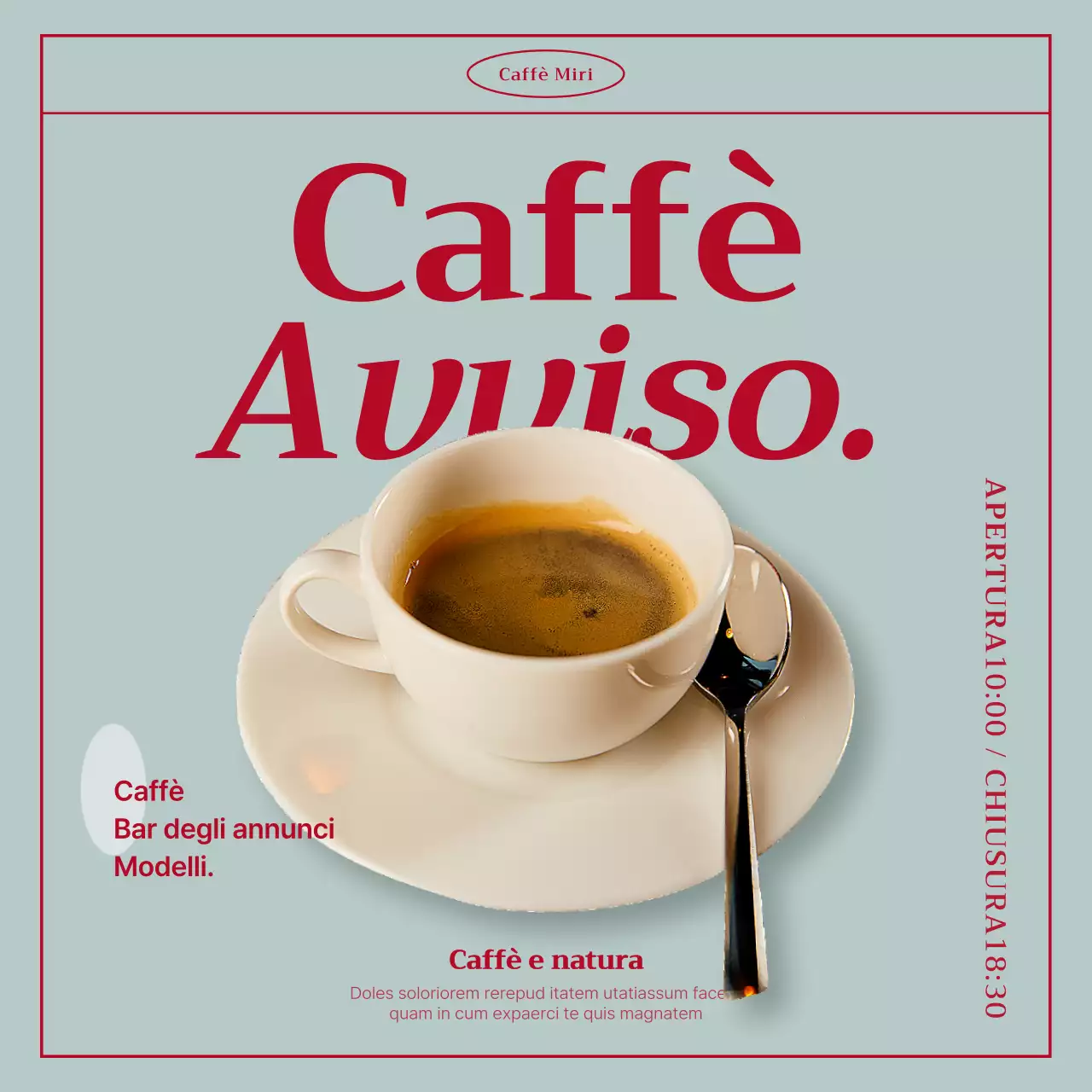 Annuncio di caffè vintage in menta e rosso
