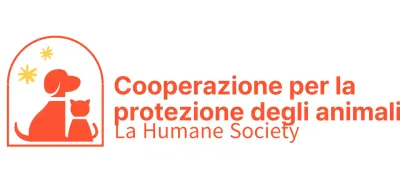 La Humane Society con un simpatico logo illustrato di un cane e un gatto in rosso