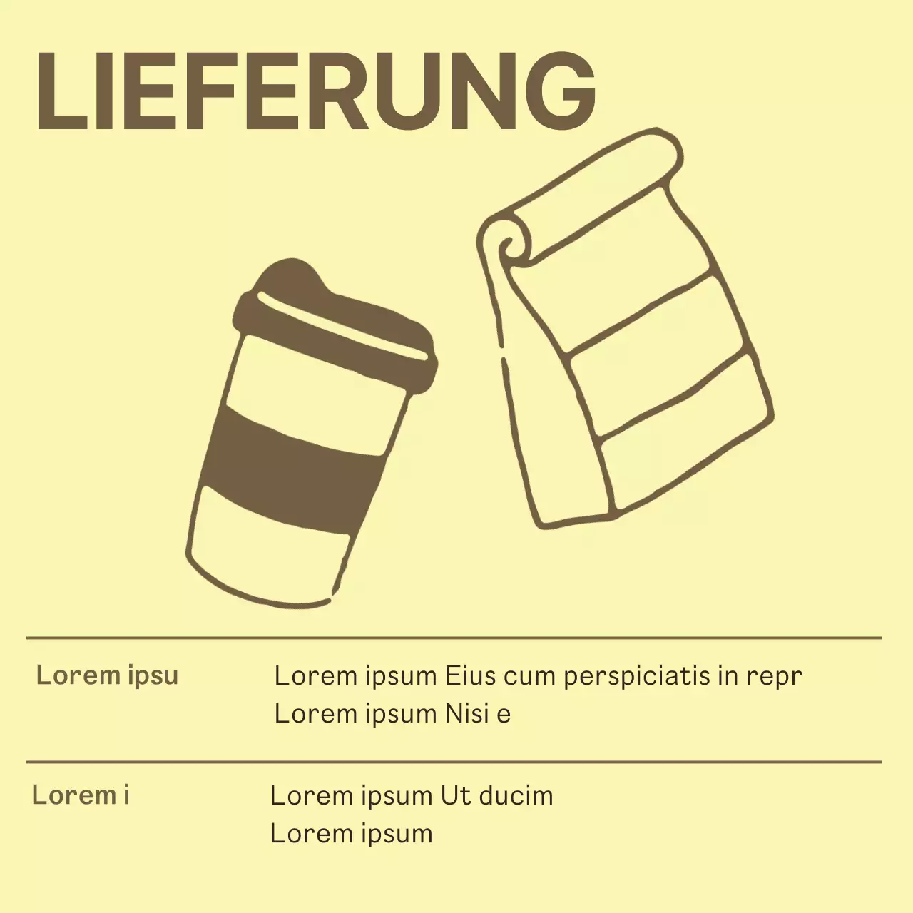 Schlichter Café-Aushang in Gelb und Braun