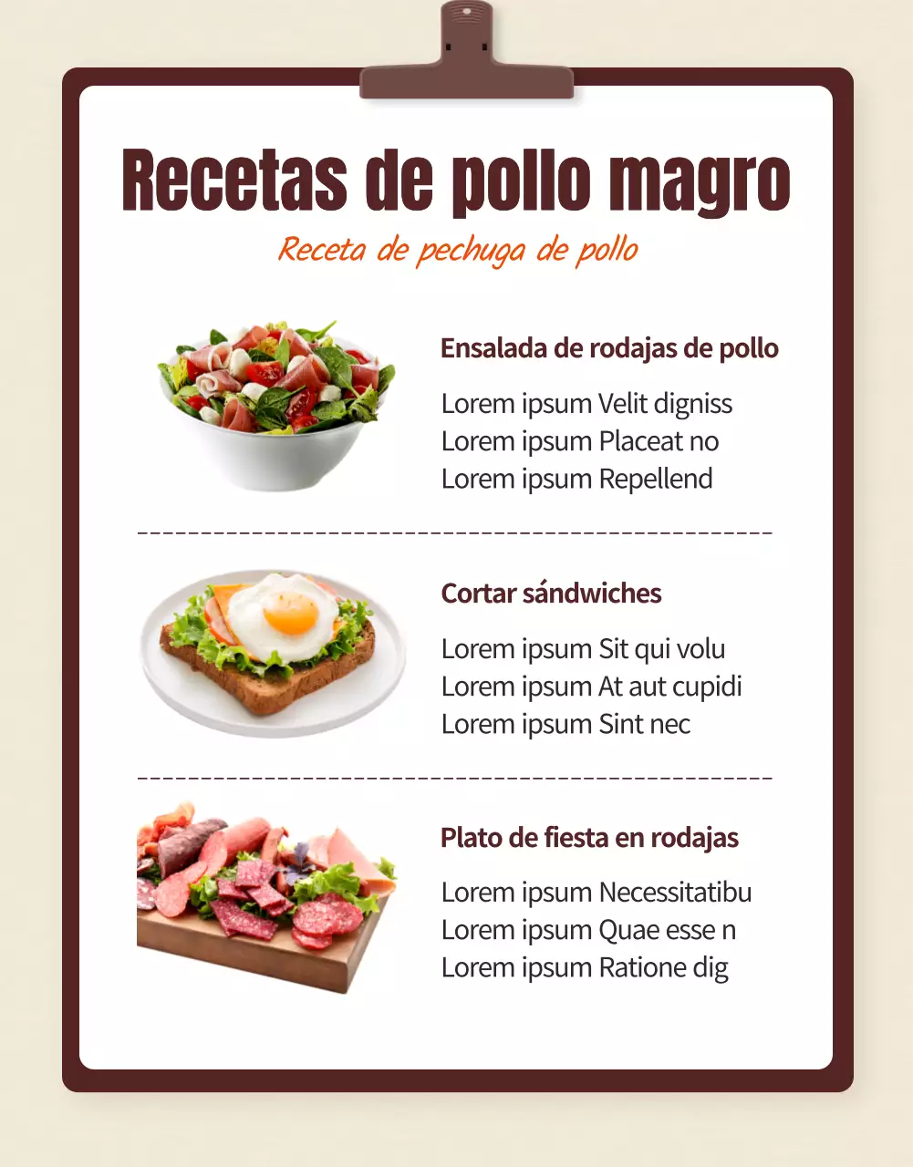 Promover una dieta sencilla pechuga de pollo en marrón y beige