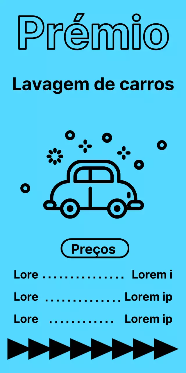 Locais e preços de lavagem de automóveis em texto preto sobre fundo azul