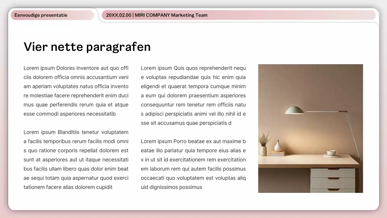 Een eenvoudige roze en witte zakelijke lay-out