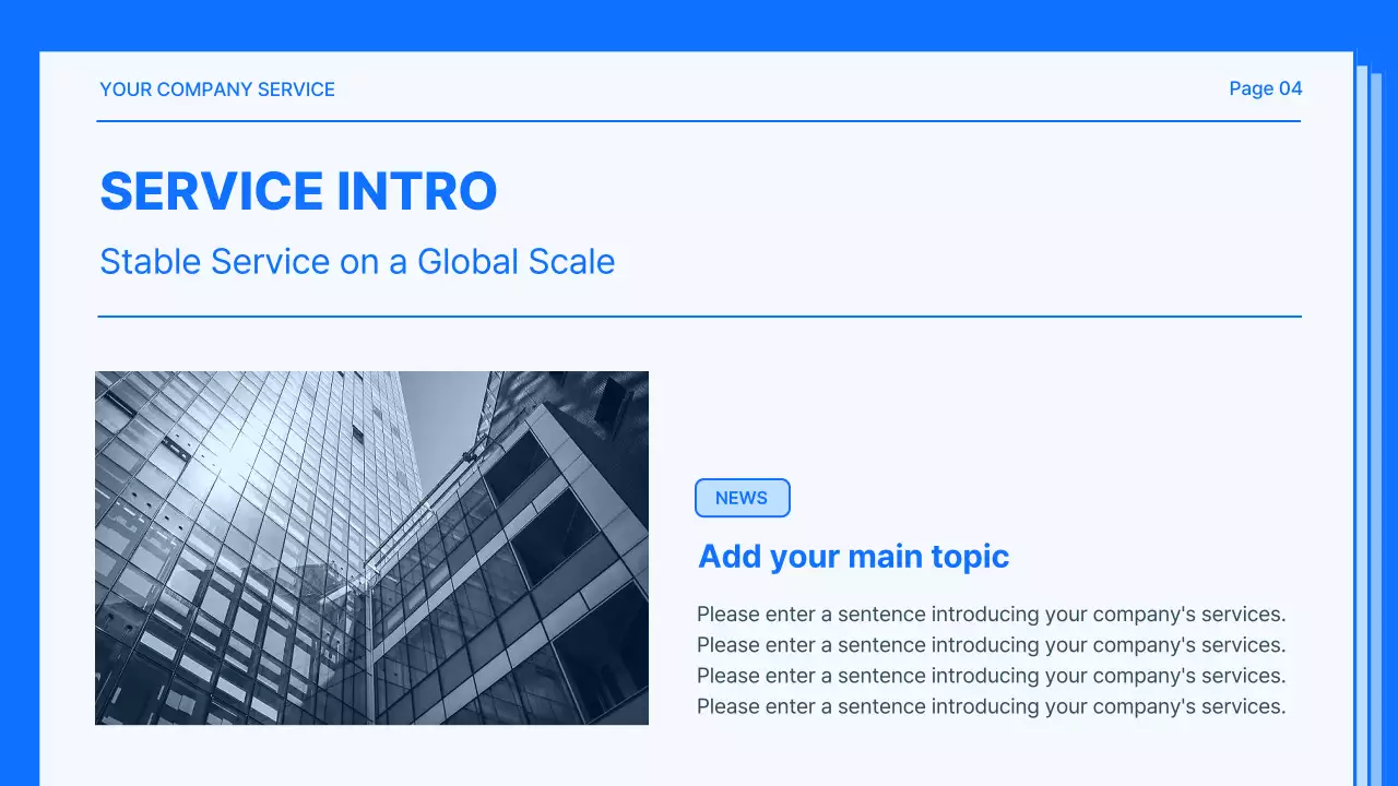 파랑과 흰색의 심플한 서비스 소개 제안서