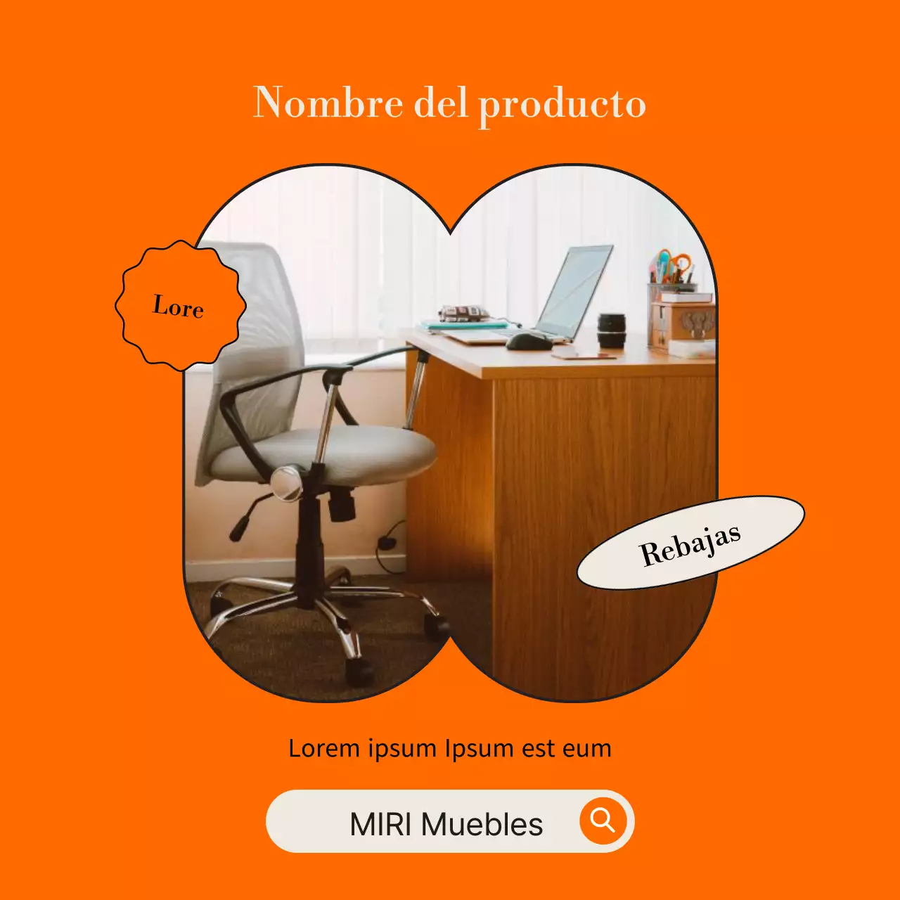 Anuncio minimalista de una tienda de muebles en naranja y negro
