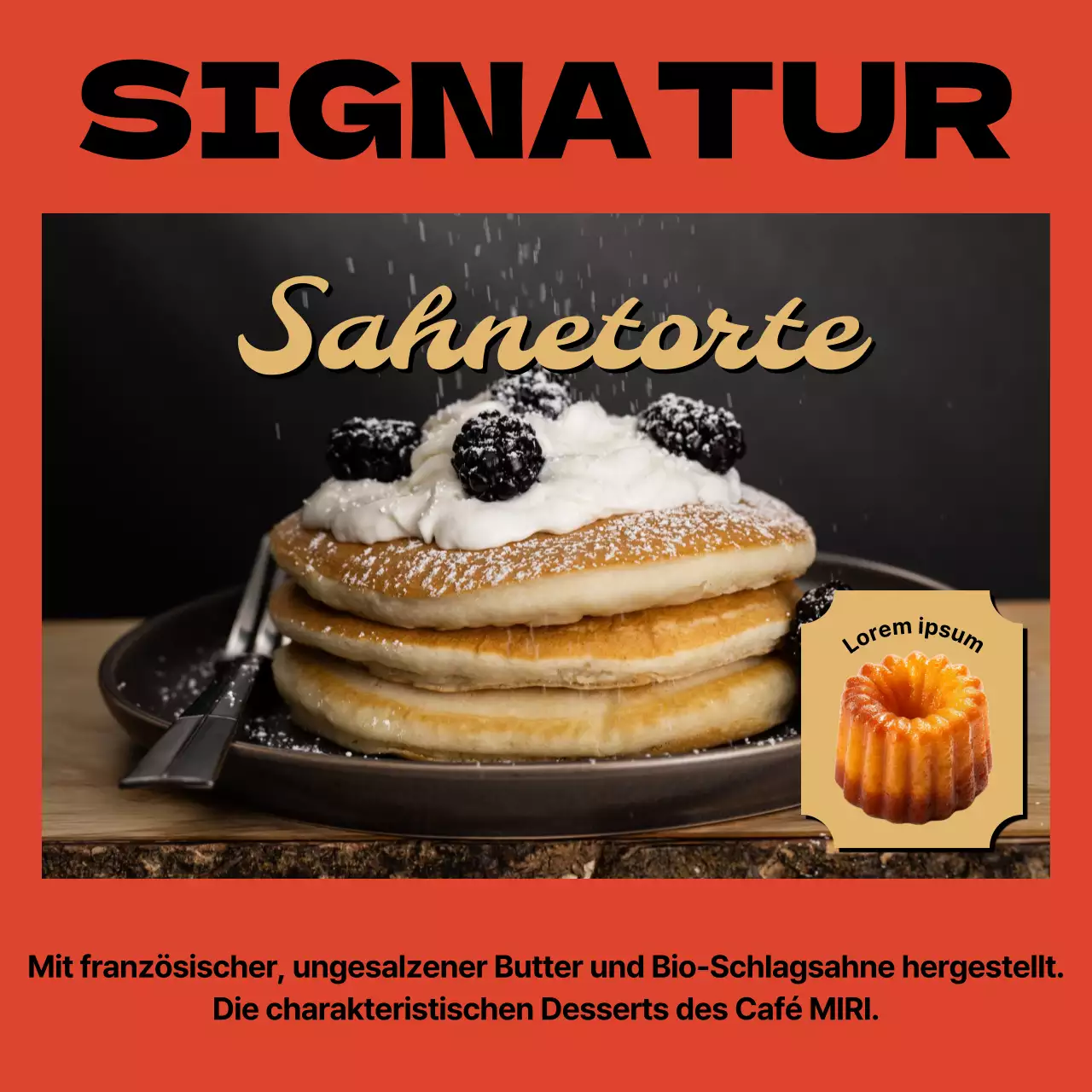 Werbung für ein Café im Vintage-Stil in Gelb und Rot