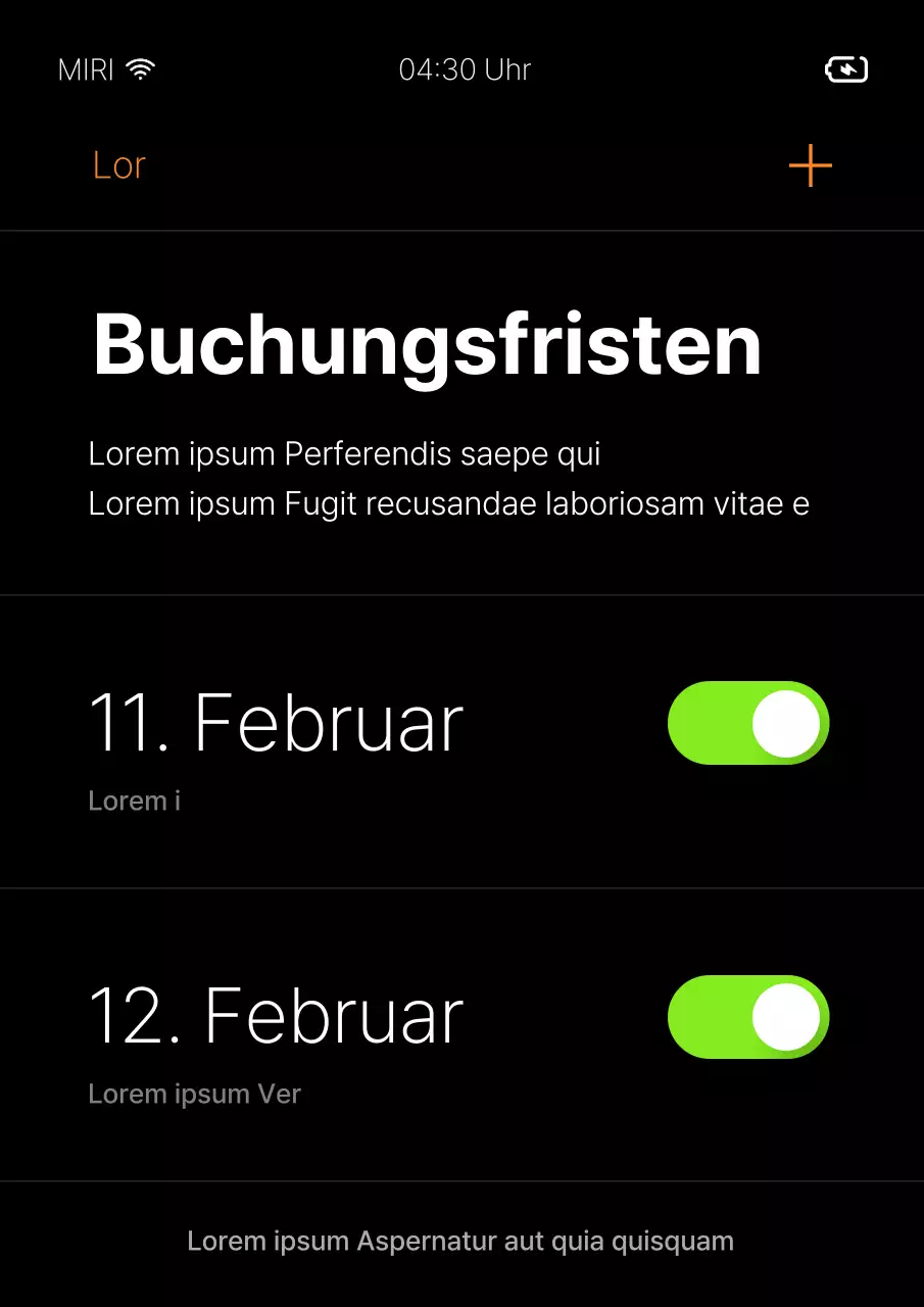 Eine einfache schwarz-lindgrüne Buchungsanzeige