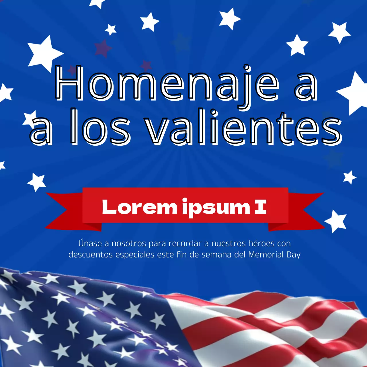 Encantador anuncio de rebajas azul y rojo del Día de los Caídos