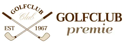 Golfclubs met bruin gekleurd golfclublogo voor een eersteklas gevoel