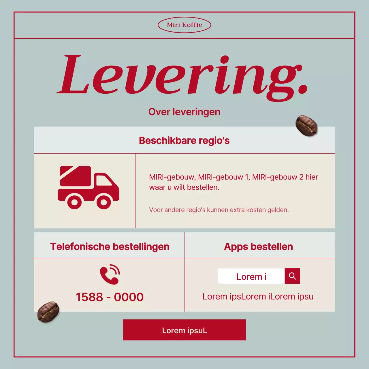 Vintage Cafe aankondiging in Mint en Rood