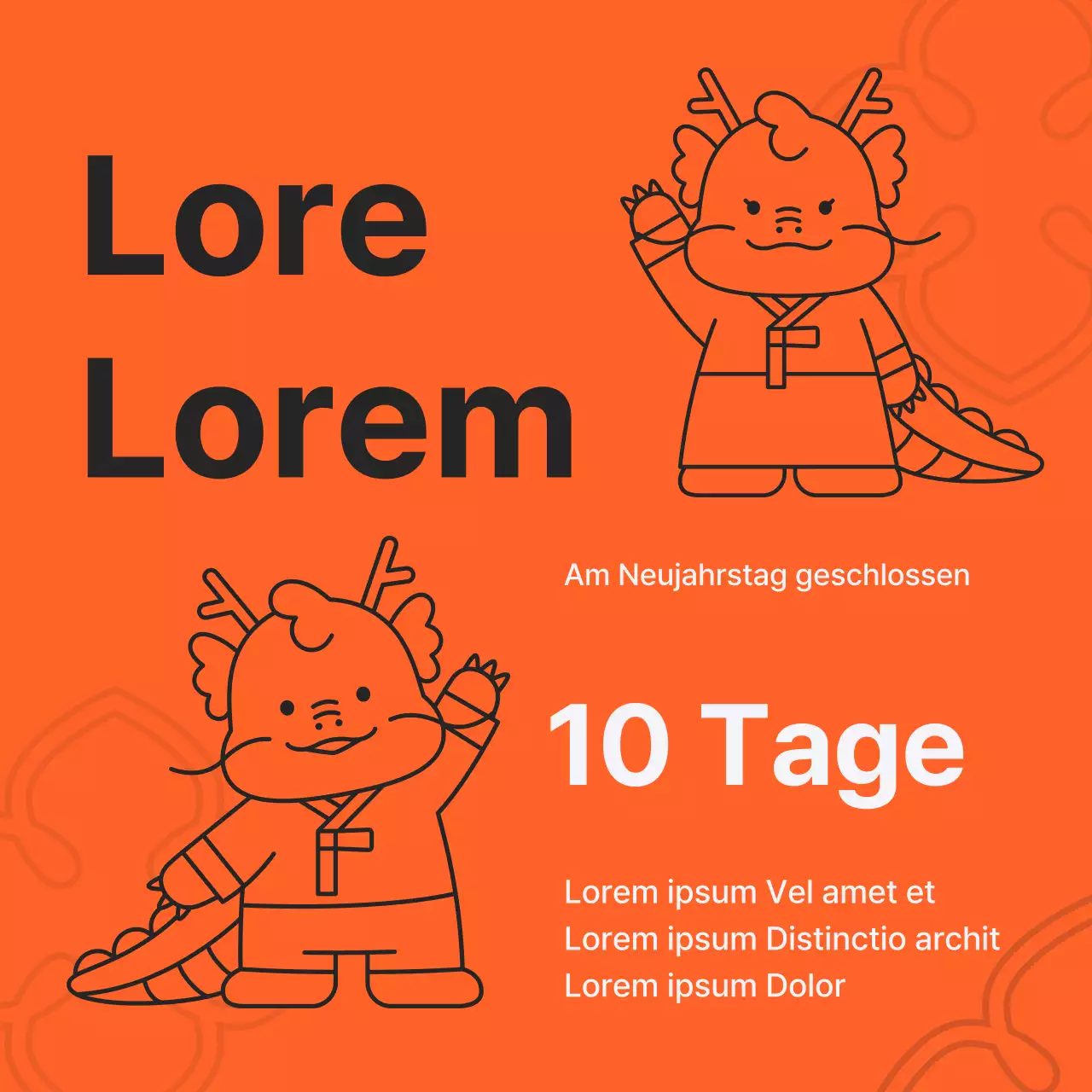 Pop-Art-Anzeige in Orange und Weiß zum Mondneujahrsfest