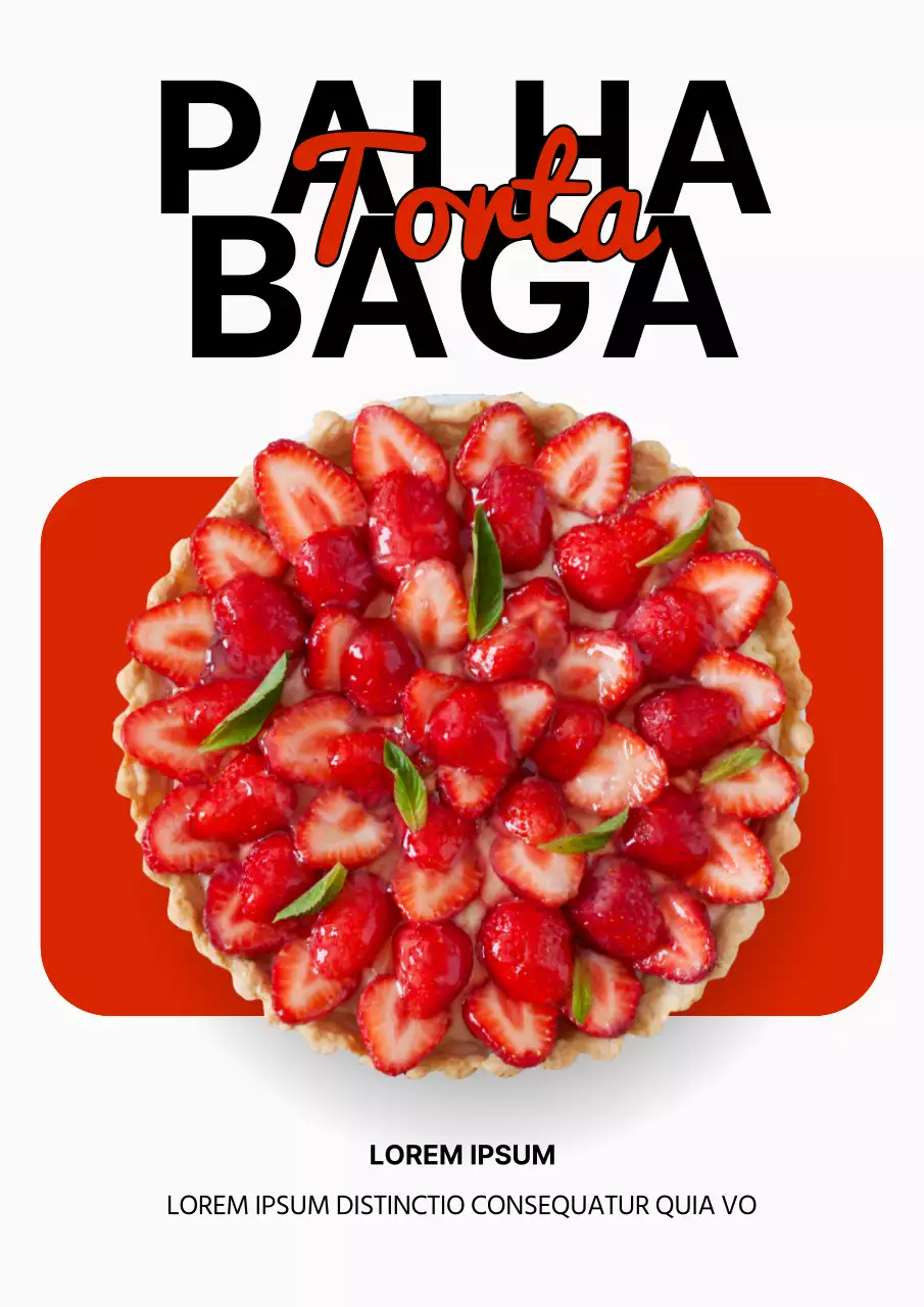 Promover uma tarte de morango minimalista em vermelho e preto