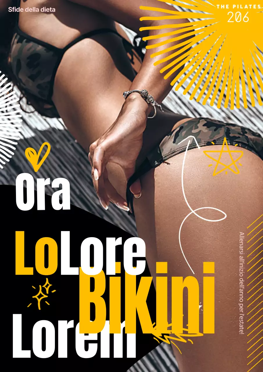 Promuovete un allenamento alla moda per il corpo in bikini in giallo e nero