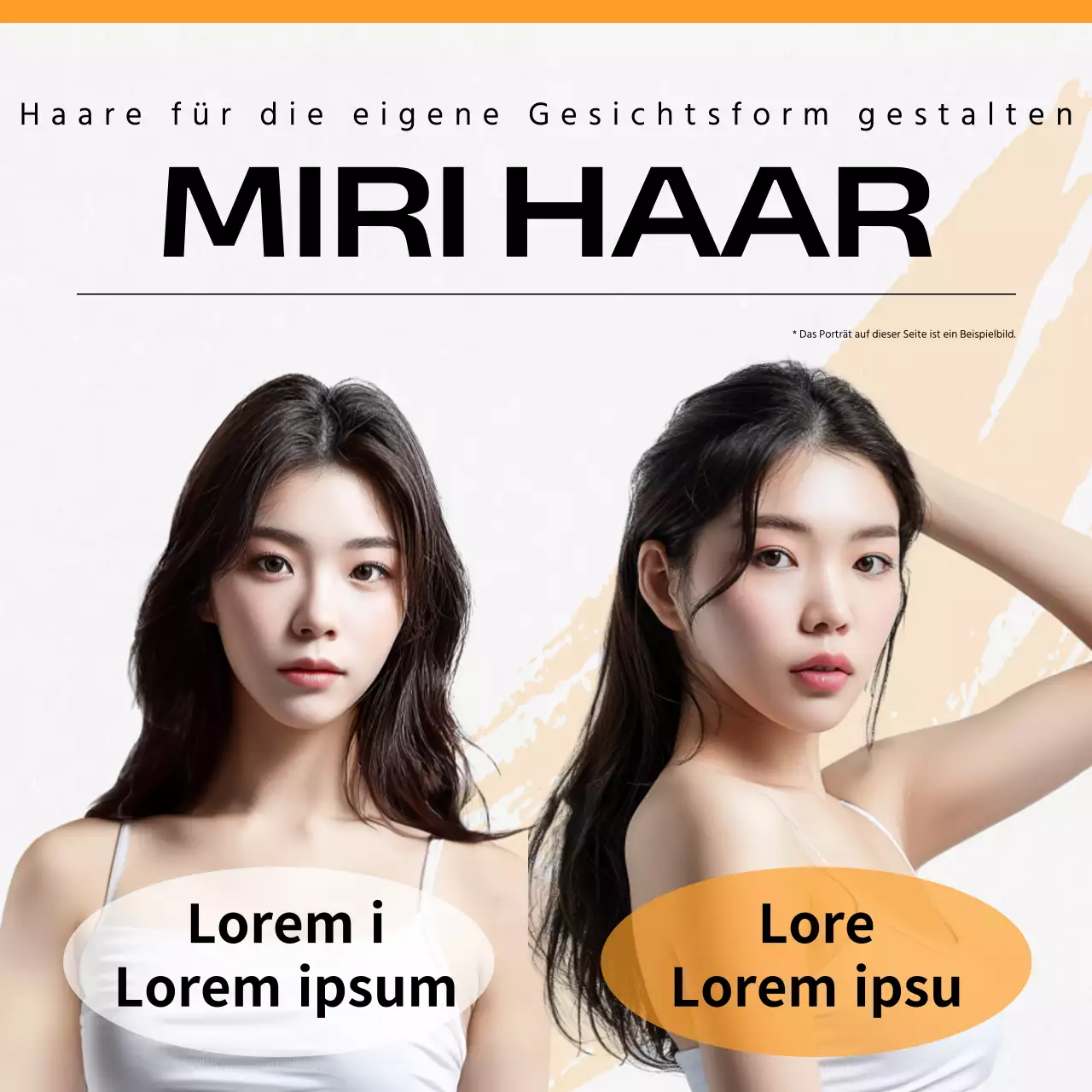 Orangefarbenes Standardhaarmodell vor und nach der Werbung