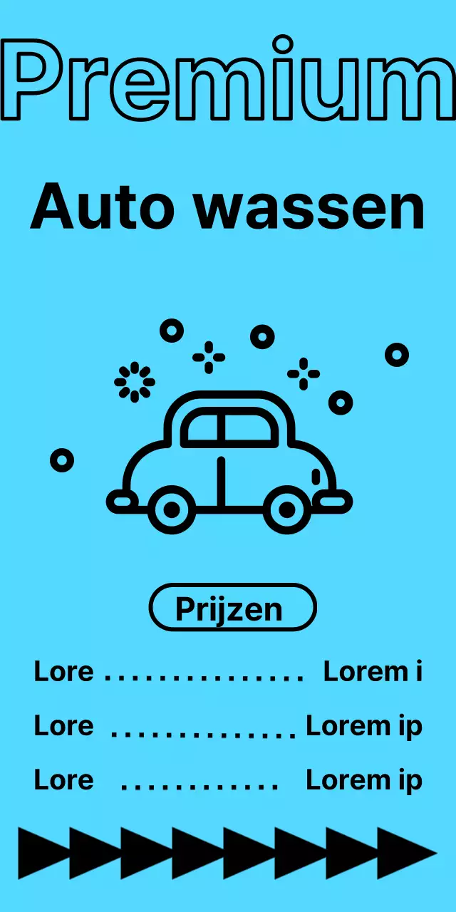 Locaties en prijzen van autowasstraten in zwarte tekst op een blauwe achtergrond