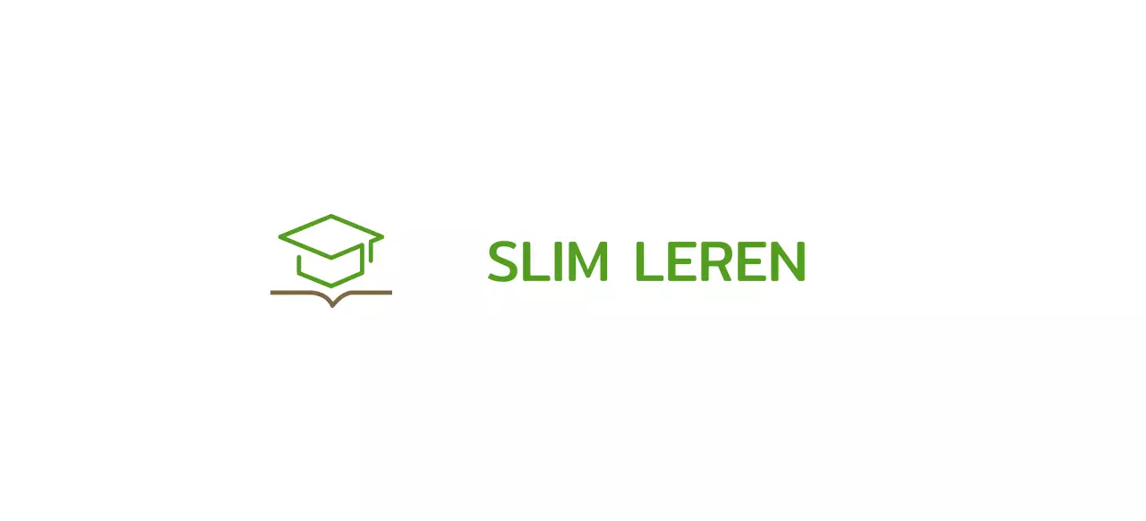 Slim leren met een groene bachelorpet en logo met boekillustratie