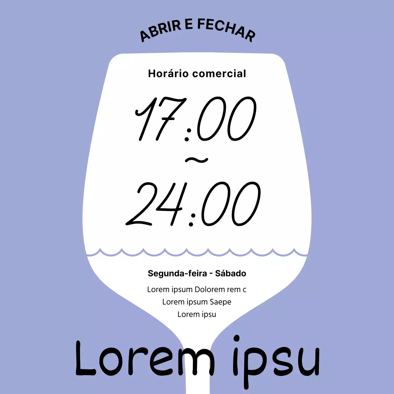 Anúncio simples do horário de funcionamento a azul claro