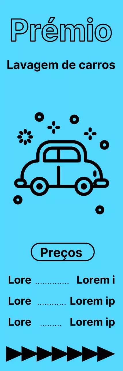 Locais e preços de lavagem de automóveis em texto preto sobre fundo azul