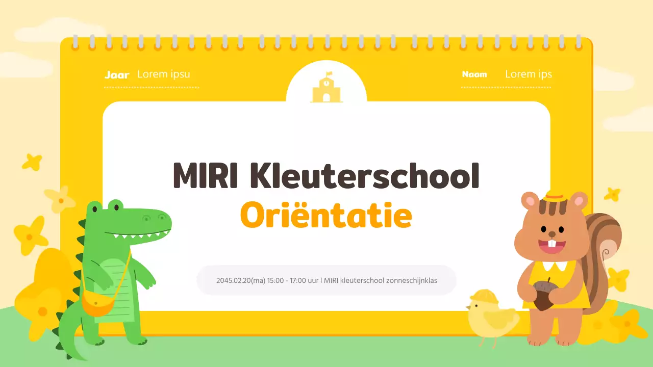 Gele en oranje voorschoolse oriëntatiepresentatie