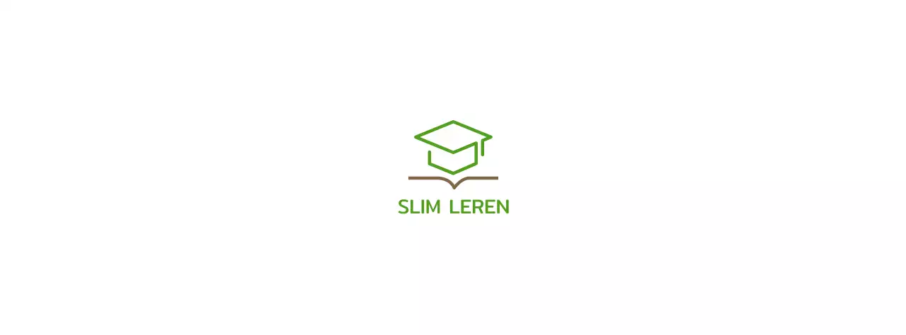 Slim leren met een groene bachelorpet en logo met boekillustratie