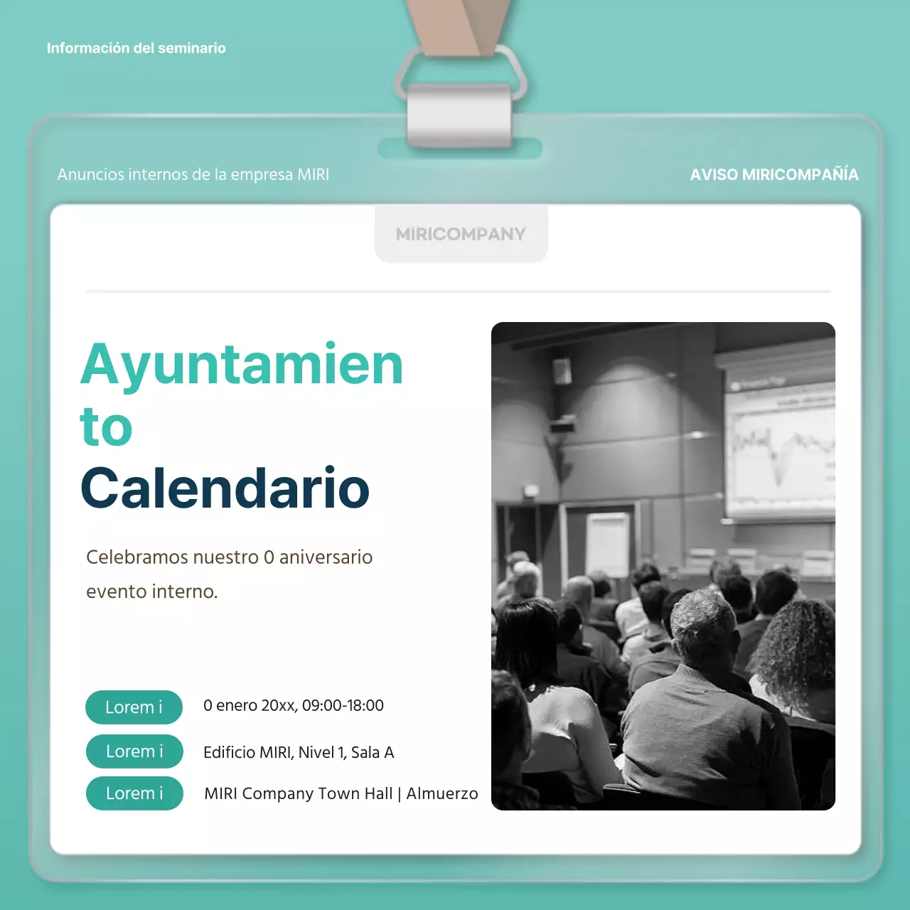 Moderno planificador de anuncios de empresa de un año en blanco y azul claro