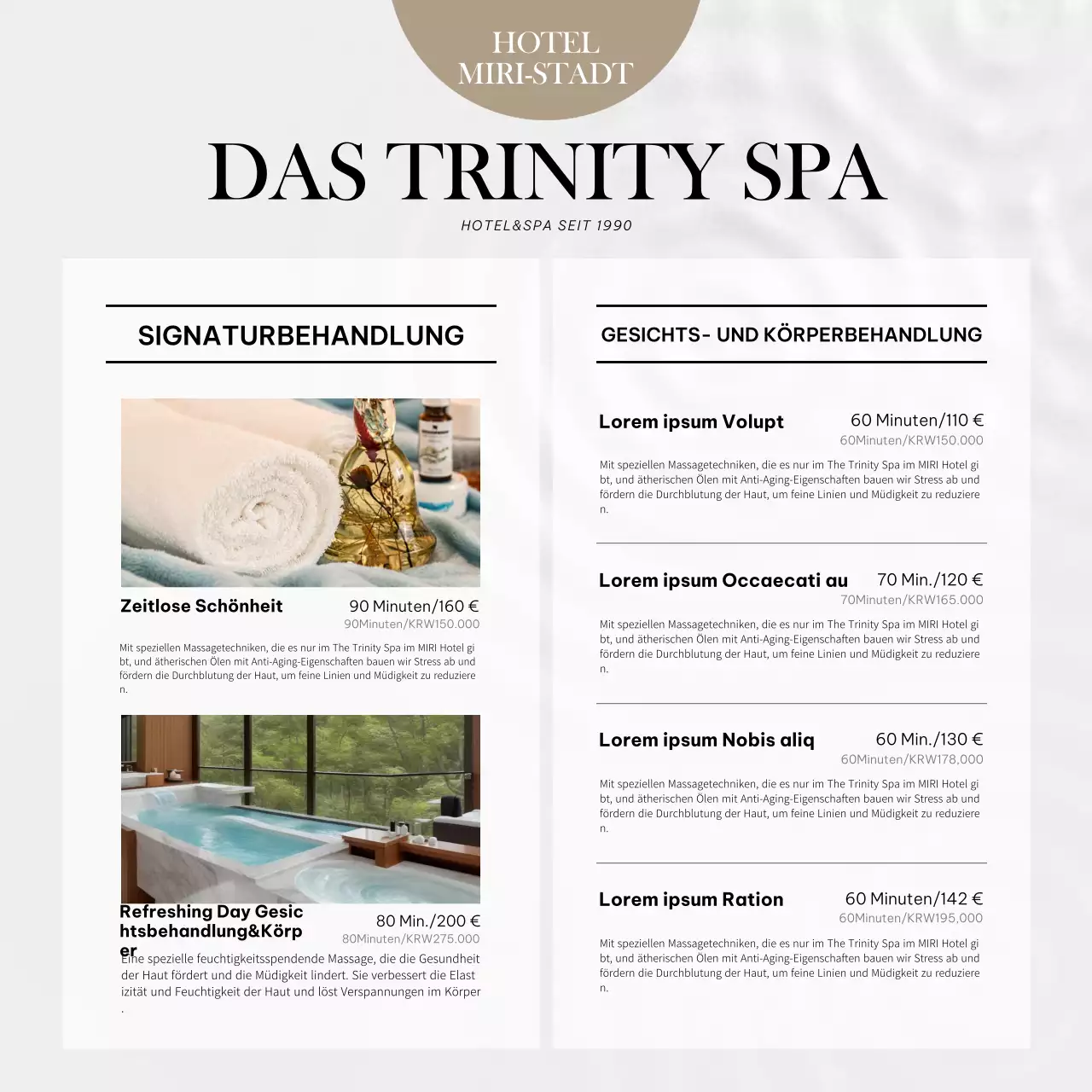 Förderung von Luxus-Spa-Preisen in Grau und Weiß