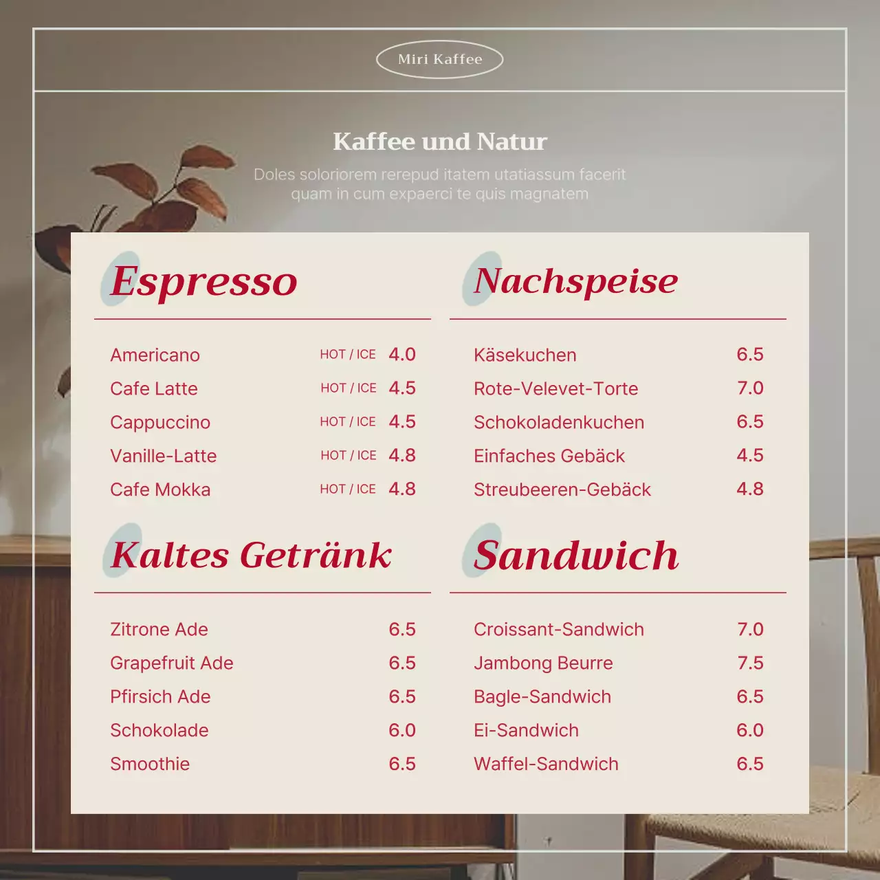 Vintage-Café-Ankündigung in Mint und Rot