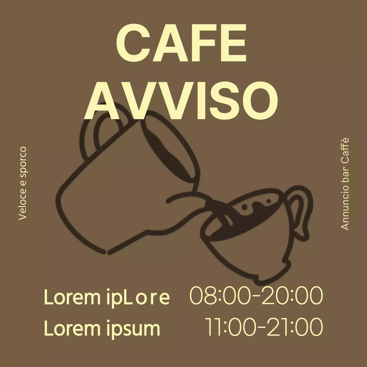 Semplice avviso di caffè in giallo e marrone