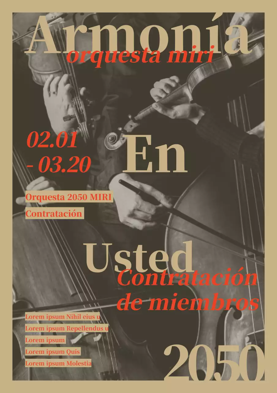 Una orquesta clásica de color beige y rojo busca socios.