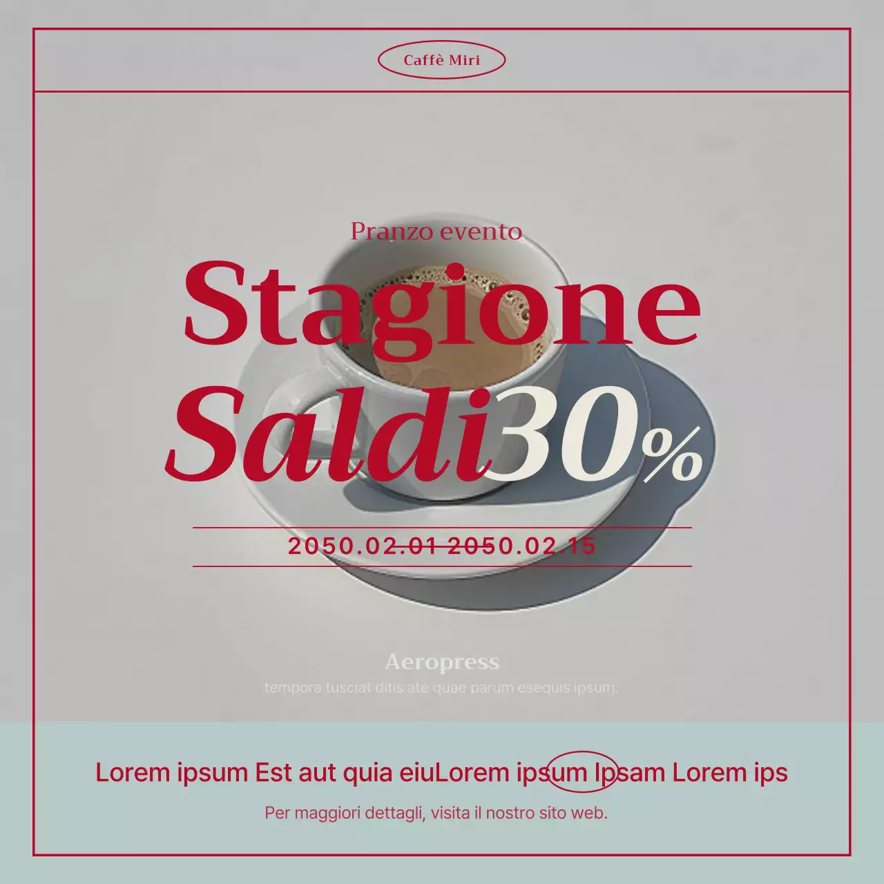 Annuncio di caffè vintage in menta e rosso