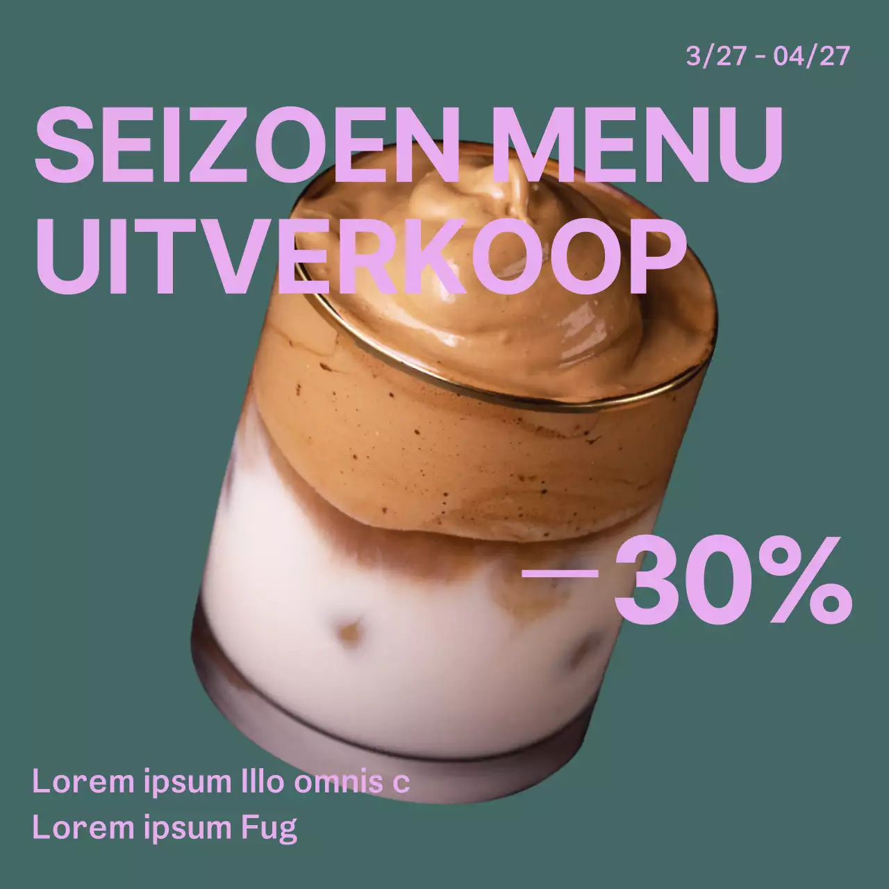 Eenvoudige café aankondiging in geel en bruin