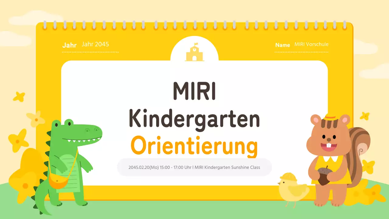 Gelbe und orangefarbene Präsentation zur Orientierung in der Vorschule