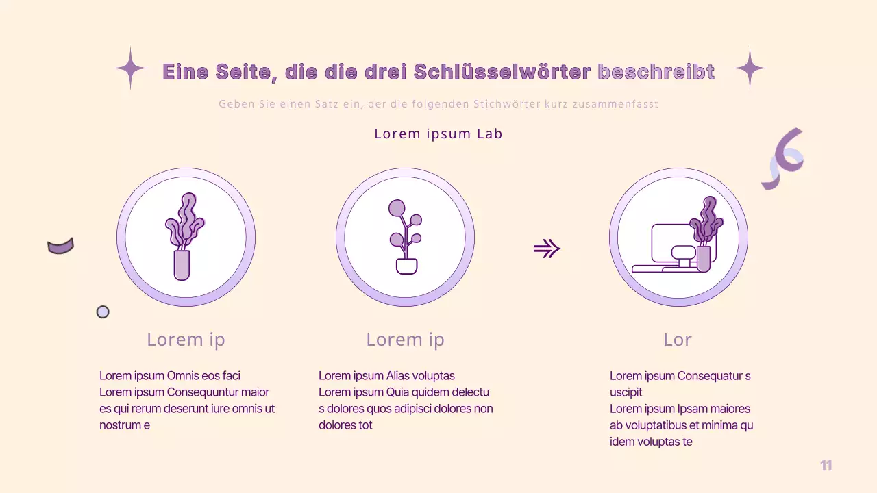 Eine einfache PM-Präsentation in Gelb und Lila