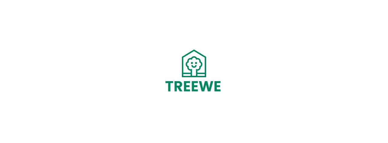 Entwurf eines Möbelunternehmens mit Markenlogo, das einen Baum in einem Haus zeigt