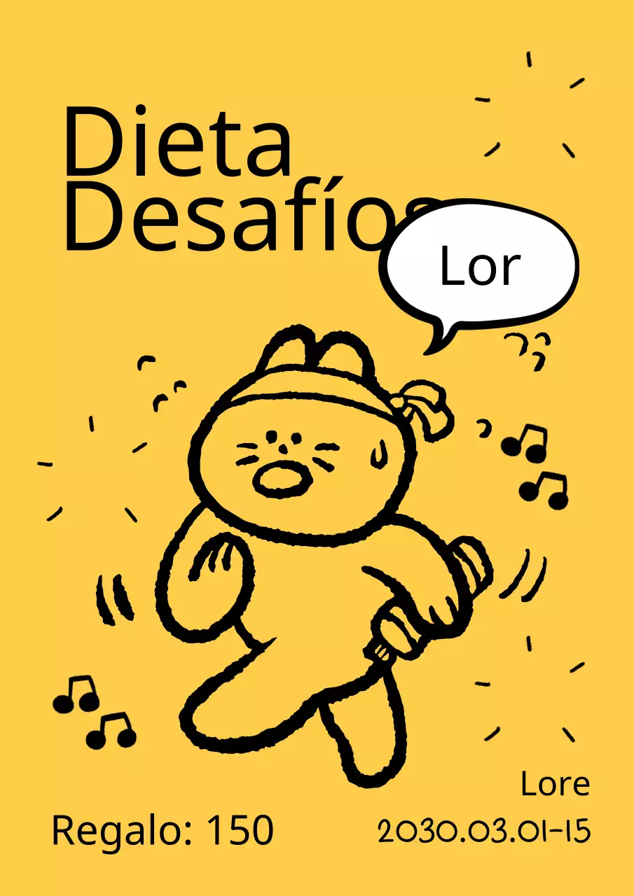 Un sencillo anuncio amarillo y negro de reclutamiento para el reto de la dieta