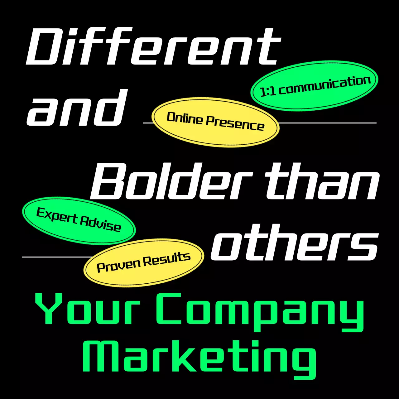 A kitschy yellow and chartreuse advertising agency ad.