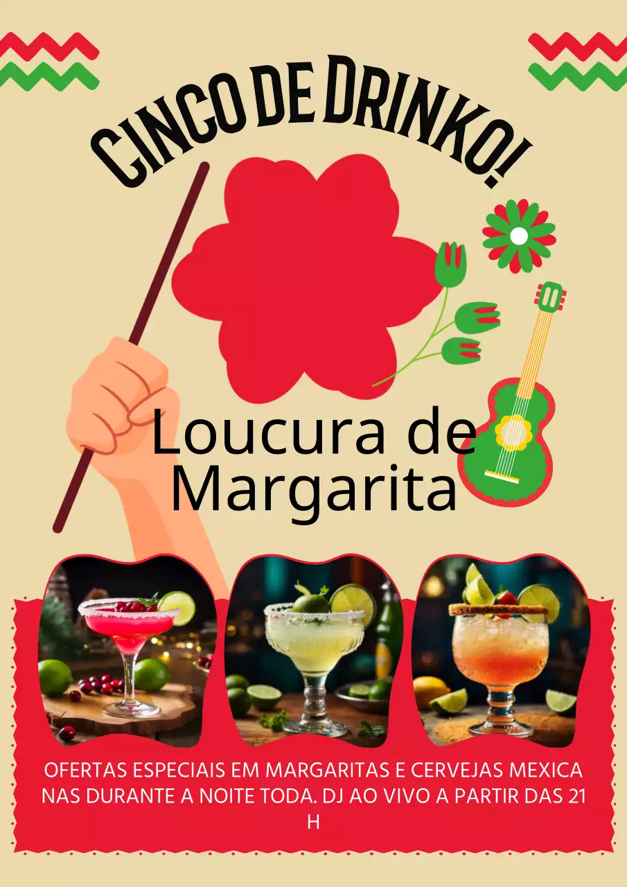 Anúncio de evento de bebidas Cinco de Mayo Kitsch verde e vermelho