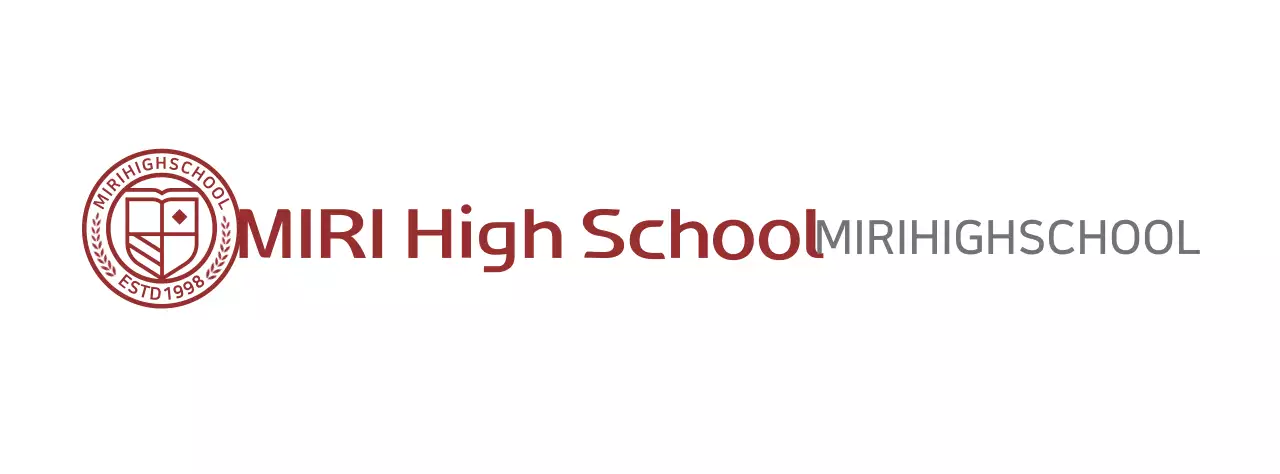High school logo in the form of a burgundy circle education symbol