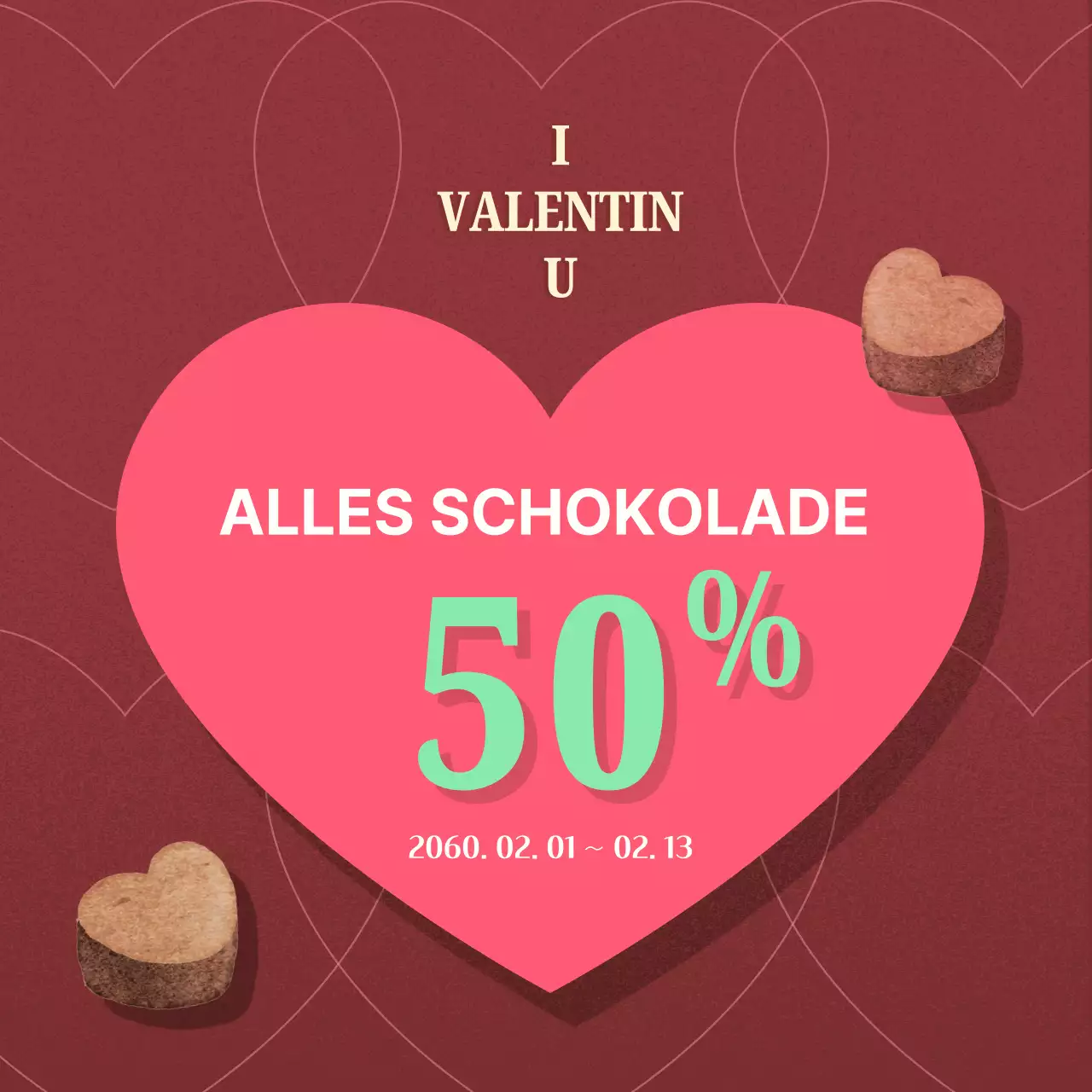 Werben Sie für ein modernes Retro-Valentins-Event in Pink und Mint