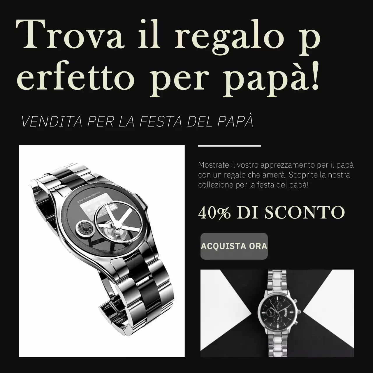 Pubblicità minimale in bianco e nero per la festa del papà