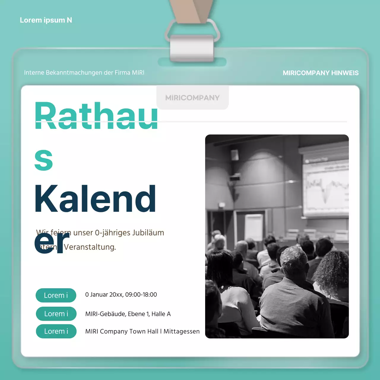 Moderner Planer für eine einjährige Firmenanzeige in Weiß und Hellblau