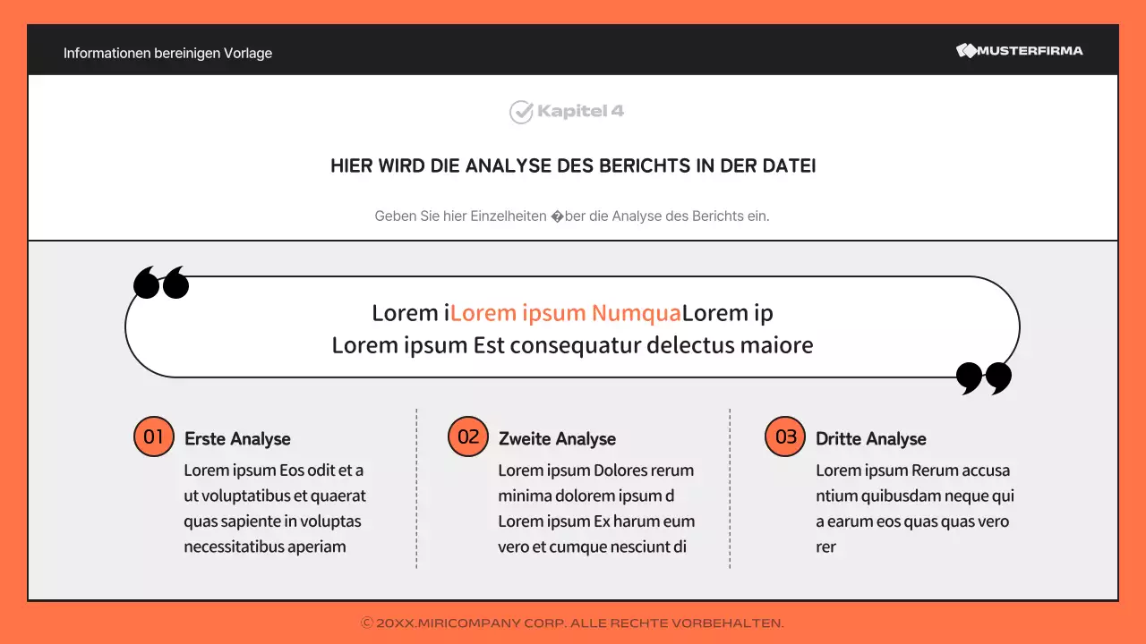 Ein einfacher, orange-schwarzer Bericht mit vielen Informationen