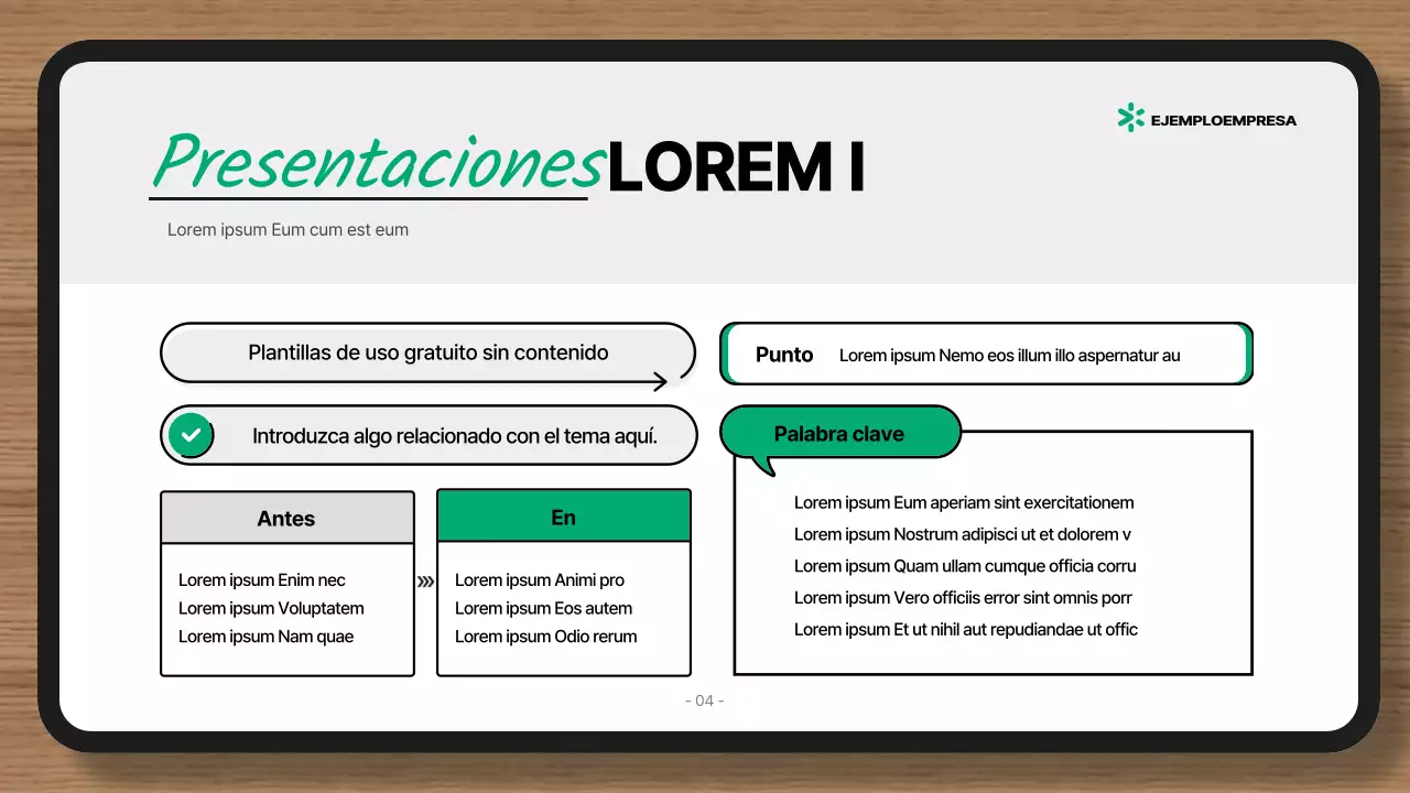 Presentación con fondo verde y gris sencillo y sólo elementos