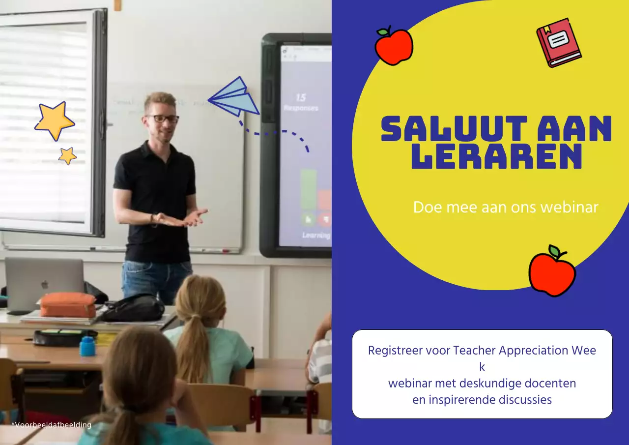 Webinaruitnodiging voor blauw-gele trendy lerarendag