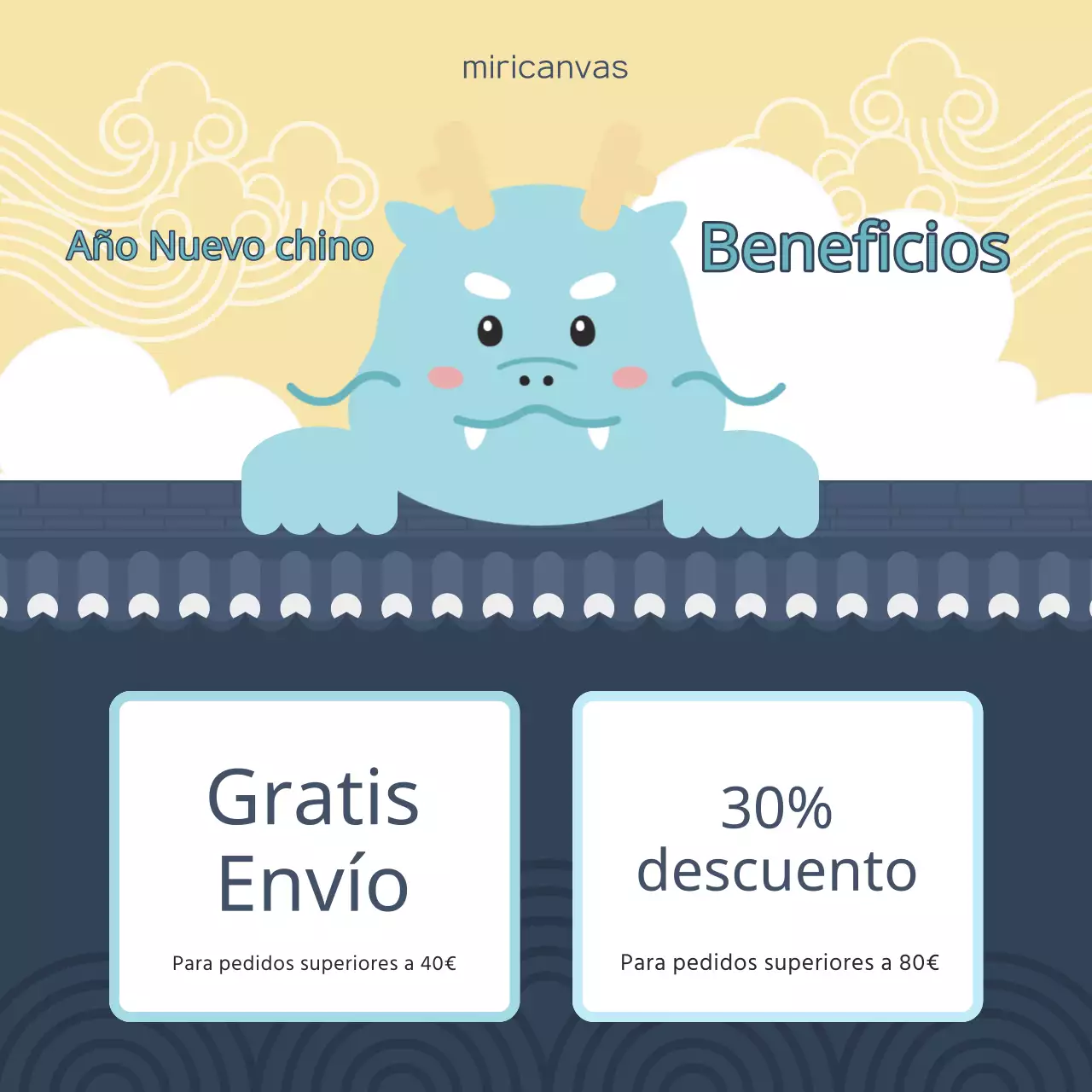 Un bonito anuncio de rebajas del Año Nuevo Lunar en azul y amarillo