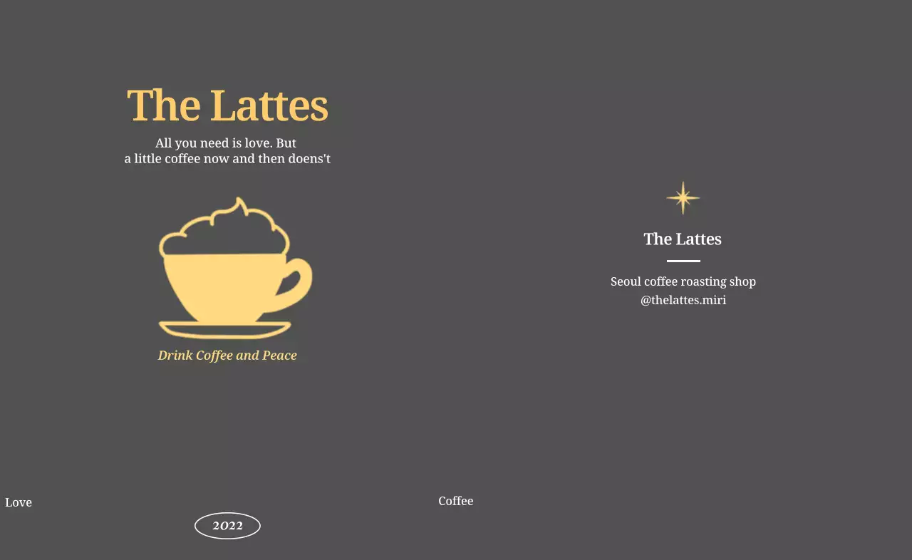 귀여운 라떼 일러스트가 있는 차분한 느낌의 카페 디자인