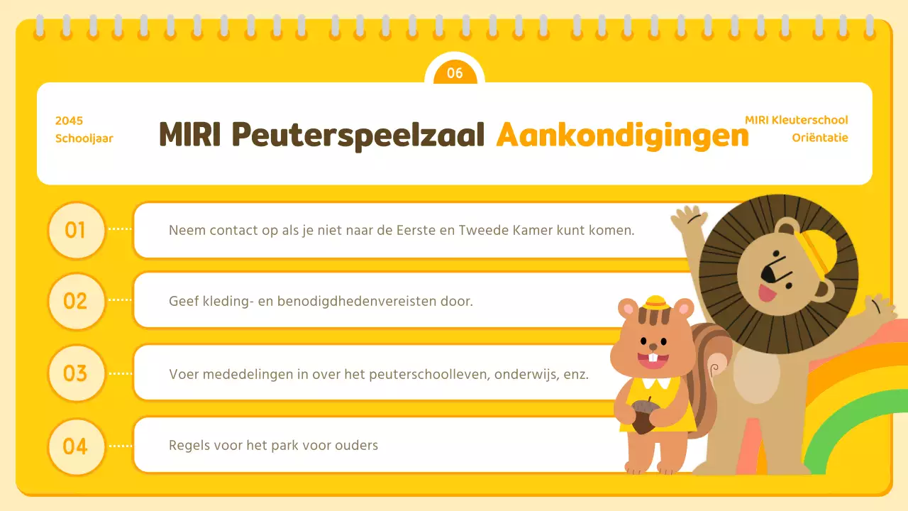 Gele en oranje voorschoolse oriëntatiepresentatie